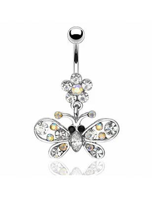 Piercing nombril fleur et papillon