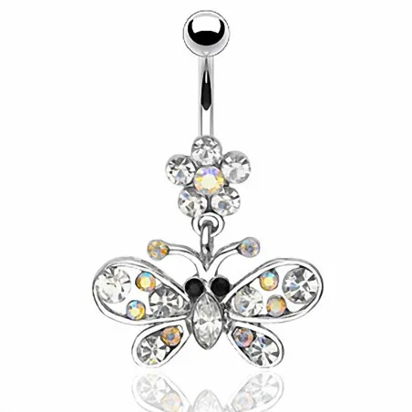 Piercing nombril fleur et papillon