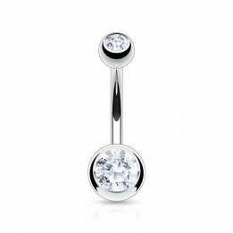 Piercing nombril Acier Chirurgical Double Strass Blanc
