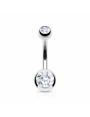 Piercing nombril Acier Chirurgical Double Strass Blanc