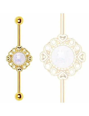 Piercing industriel plaqué or vintage opale