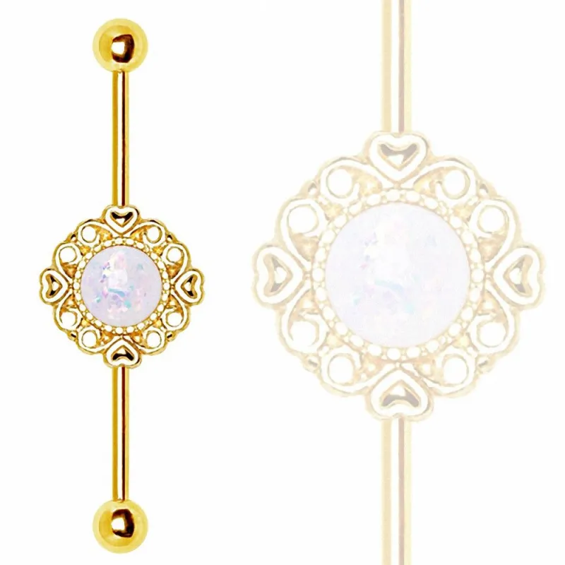 Piercing industriel plaqué or vintage opale