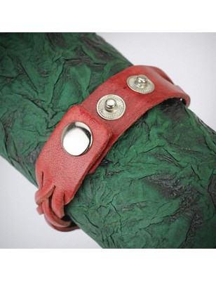 Bracelet en cuir rouge lanières tressées