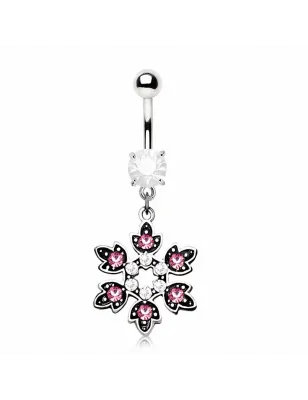 Piercing nombril flocon de neige gemmes roses