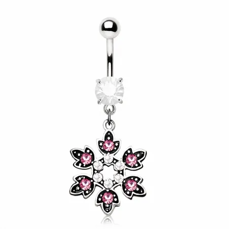 Piercing nombril flocon de neige gemmes roses