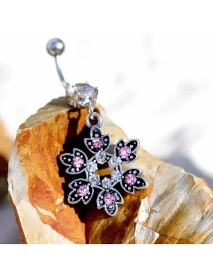 Piercing nombril flocon de neige gemmes roses
