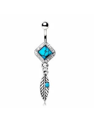 Piercing nombril turquoise feuille