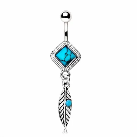 Piercing nombril turquoise feuille