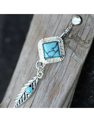 Piercing nombril turquoise feuille