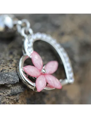 Piercing nombril coeur et fleur rose