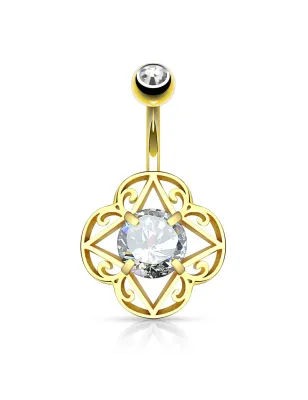 Piercing nombril filigrane tribal plaqué or