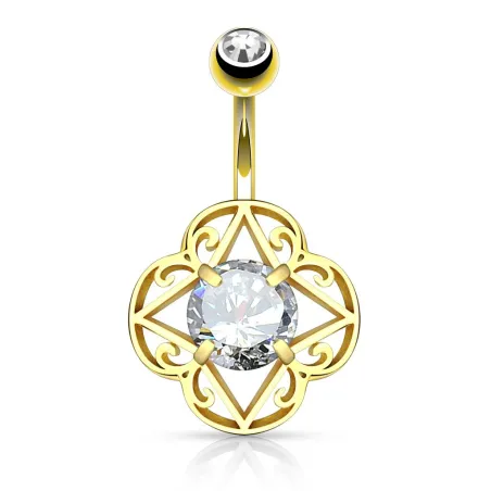 Piercing nombril filigrane tribal plaqué or