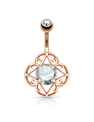Piercing nombril filigrane tribal or rose