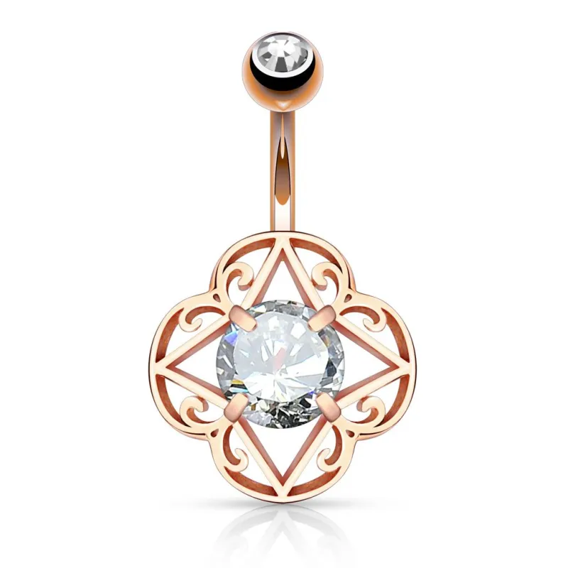 Piercing nombril filigrane tribal or rose