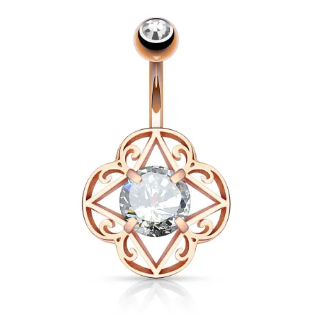 Piercing nombril filigrane tribal or rose