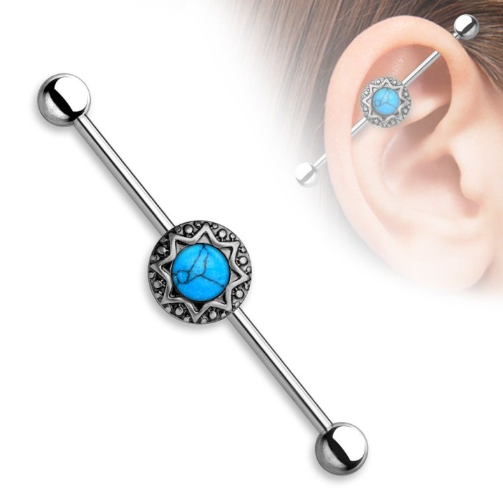 Piercing industriel tribal turquoise