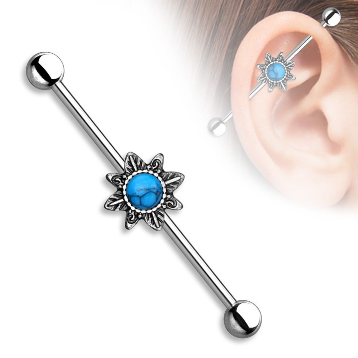 Piercing industriel soleil tribal turquoise