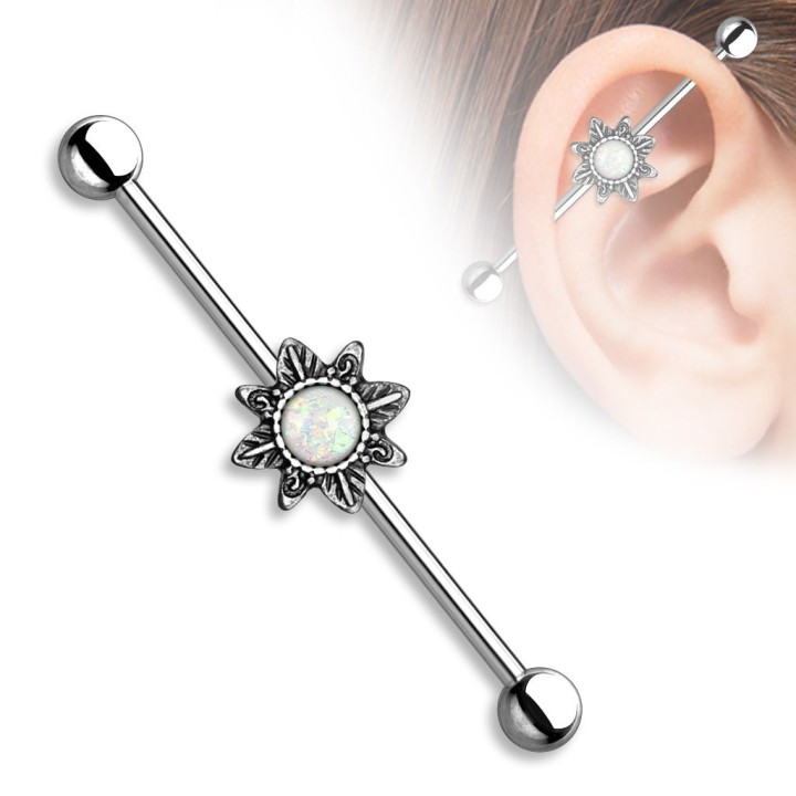 Piercing industriel soleil tribal opale