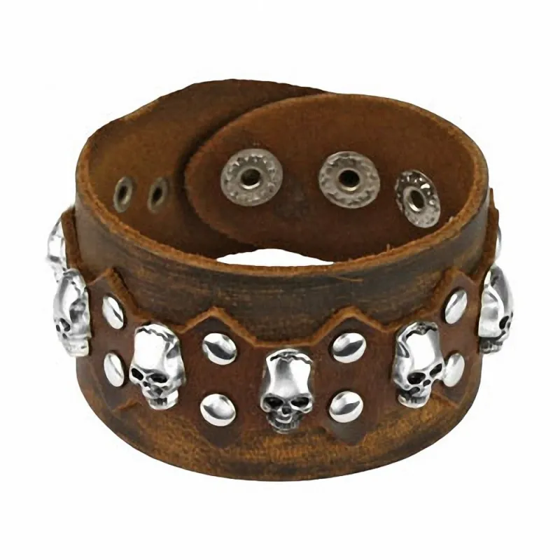 Bracelet en cuir marron skulls Bracelet en cuir marron skulls