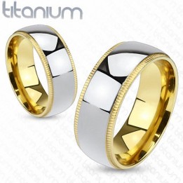 Bague titane dorée centre argenté