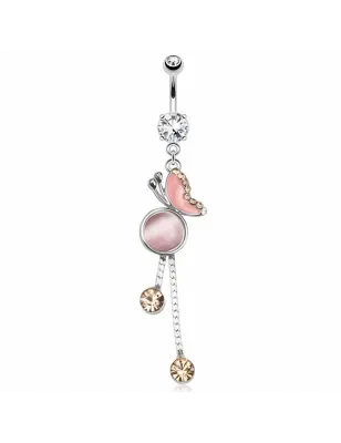 Piercing nombril papillon pierre rose