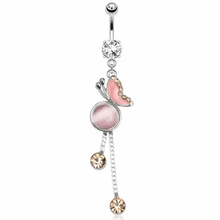Piercing nombril papillon pierre rose