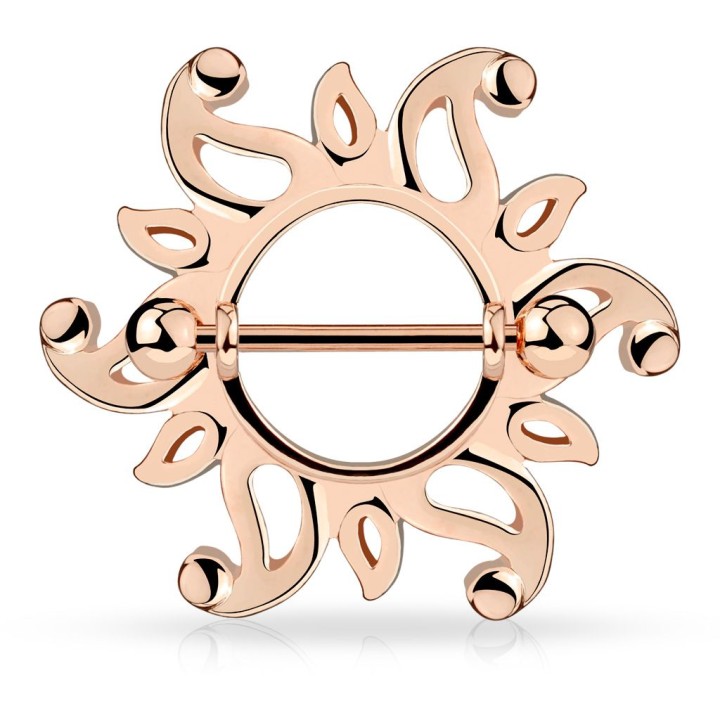 Piercing téton bouclier tribal soleil