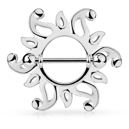 Boucliers De Piercing Pour Téton En Acier Chirurgical - Modèle Soleil Et Cœurs, Argenté, 14G (1.6 Mm)