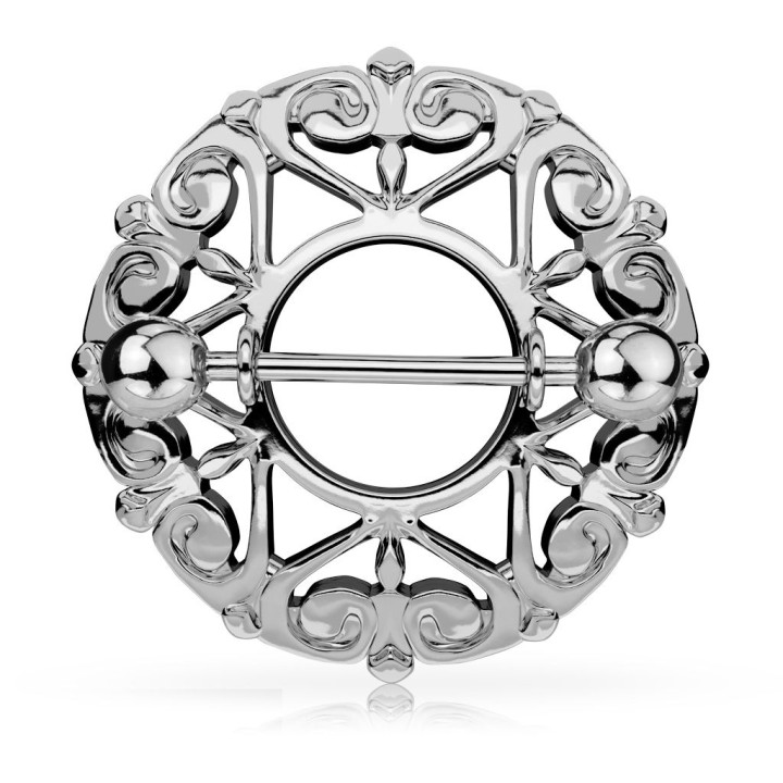 Piercing téton bouclier filigrane coeurs