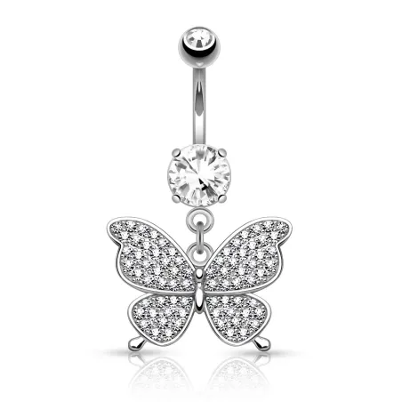 Piercing nombril papillon pavé de strass