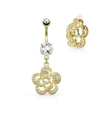 Piercing nombril camélia plaqué or