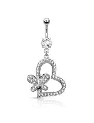 Piercing nombril coeur papillon pavé de strass