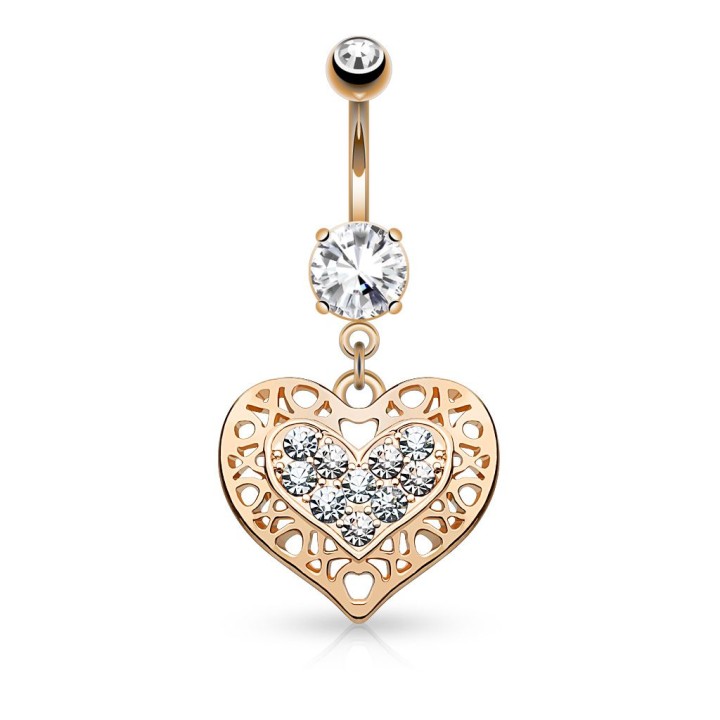 Piercing nombril coeur filigrane or rose