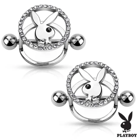 Paire de piercing téton Playboy bouclier argenté