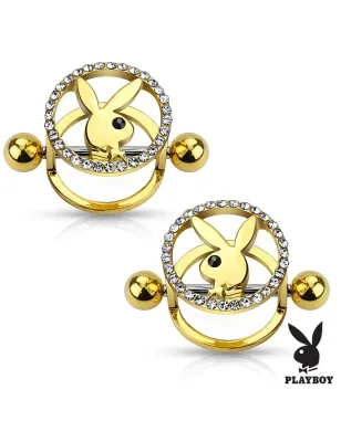 Paire de piercing téton Playboy bouclier plaqué or