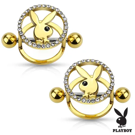 Paire de piercing téton Playboy bouclier plaqué or