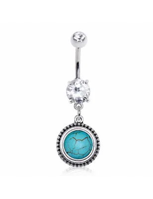 Piercing nombril turquoise lune bleue