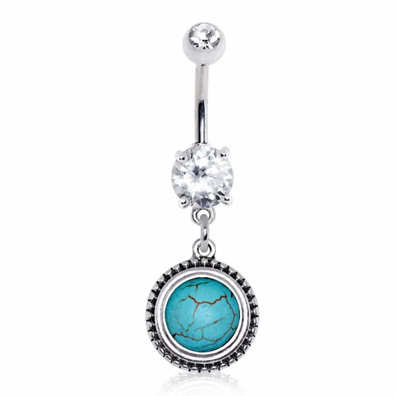 Piercing nombril turquoise lune bleue