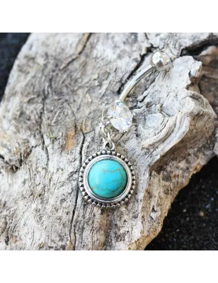 Piercing nombril turquoise lune bleue