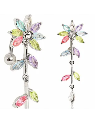 Piercing nombril inversé fleur multicolore