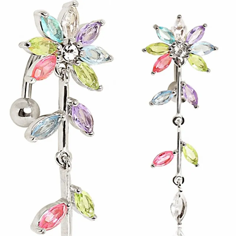 Piercing nombril inversé fleur multicolore