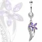 Piercing nombril fleur violette avec feuille