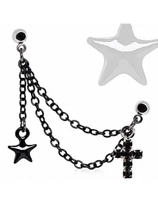 Double piercing cartilage oreille étoile croix