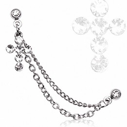 Double piercing cartilage oreille croix gemmes