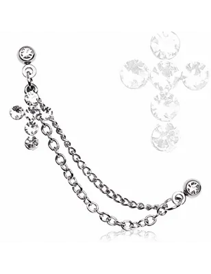 Double piercing cartilage oreille croix gemmes