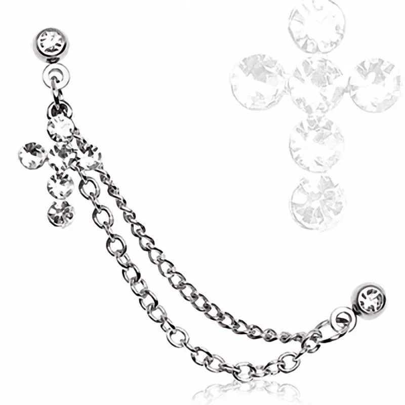 Double piercing cartilage oreille croix gemmes