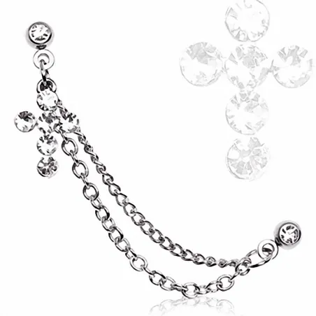 Double piercing cartilage oreille croix gemmes