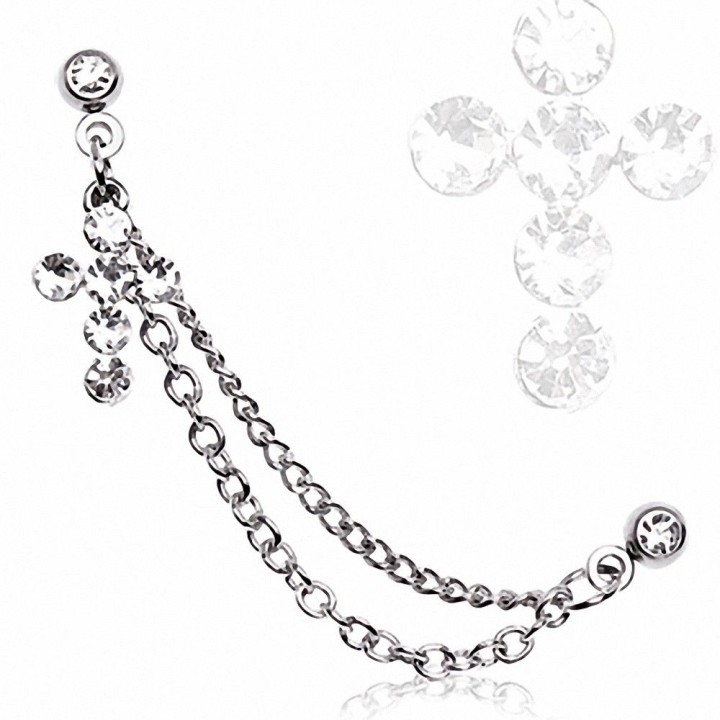 Double piercing cartilage oreille croix gemmes