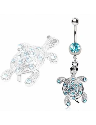 Piercing nombril tortue gemmes turquoise