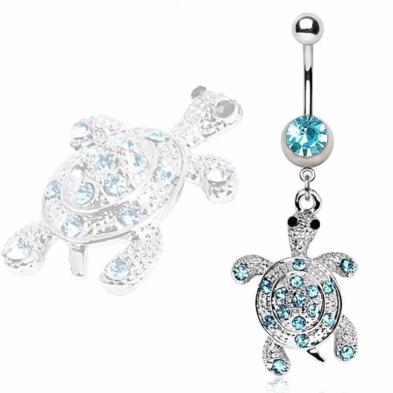 Piercing nombril tortue gemmes turquoise